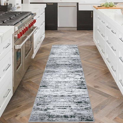Modern Abstract Runner Rug 2x6, Black Grey White Washable Kitchen Runner Non-Slip Soft Hallway Rug Runner Thin Print Faux Wool Carpet for Entryway Bedroom Laundry Room Indoor Home Decor