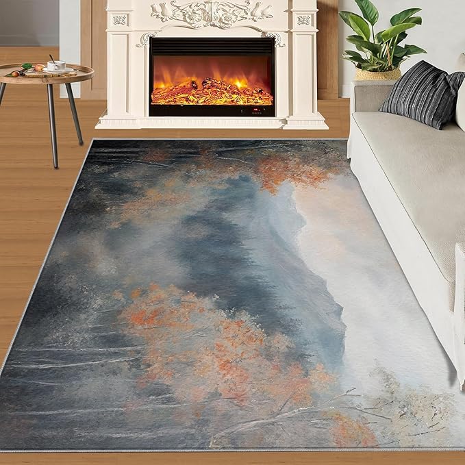 5x7 Autumn Forest Rugs for Bedroom - Mountain Scenery Print Rug, Oriental Charm Rug Non Slip Soft Rugs for Living Room Hardwood Floors Teen Room