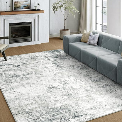 5x7 Machine Washable Area Rug for Living Room, Grey Modern Vintage Abstract Rug Large Non-Slip Low Pile Soft Faux Wool Carpet, Kids and Pets Friendly for Bedroom Dining Room Farmhouse Home Decor Rug