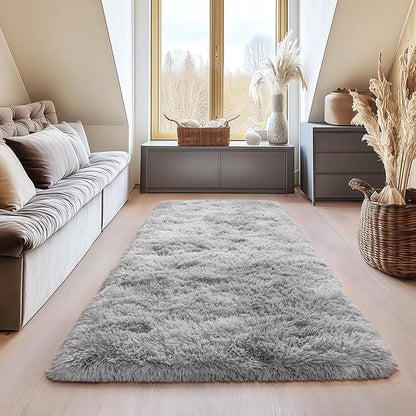 Ultra Soft Fluffy Rugs for Bedroom, Anti-Skid Indoor Carpet Nursery Rugs for Kids Room Home Decor, Rectangular Fuzzy Rug Tie-Dyed Light Grey 2x6Feet