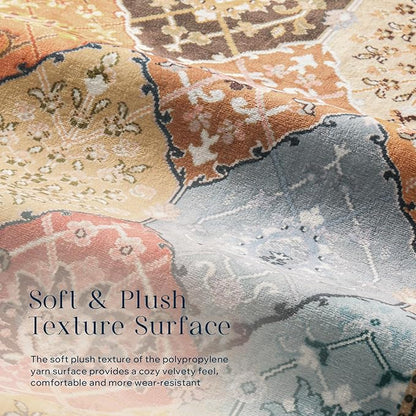 Phantoscope Washable Area Rug 9'x12' Non-Slip, Vintage Boho Rugs for Living Room, Bedroom, Dining Room, Distressed Moroccan Mosaic Diamond Pattern, Low-Pile Foldable Floor Carpet, Terracotta/Rust