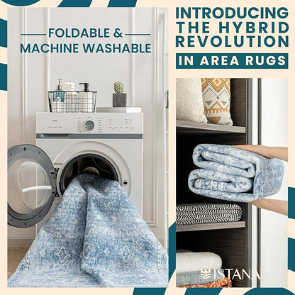 Istana 2x3 Area Rug - Blue Boho Rugs for Living Room 2x3 - Foldable Small Rugs for Bedroom - Stain Resistant Washable Rug Non Slip - Eco-Friendly Area Rugs Indoor