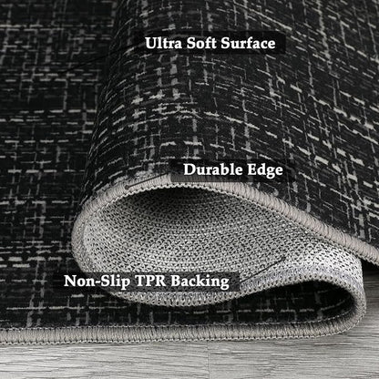 RUGSREAL Area Rug 5x7 Machine Washable Area Rug for Living Room Non-Slip Stain Resistant Modern Abstract Bedroom Rug Contemporary Solid Throw Rug Foldable Accent Floor Carpet for Dining Room, Black