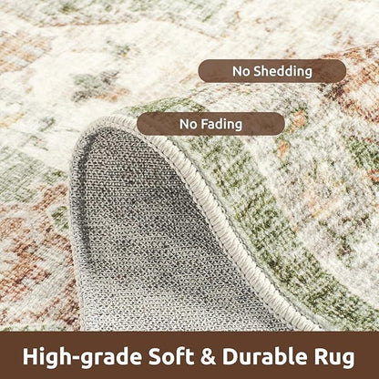AMOAMI-3X5 Area Rug-Soft Washable Vintage Throw Accent Rugs for Living Room, Entryway, Bedroom, Kitchen, Bathroom, Laundry Room, Kitchen, Bathroom, Bedside, No Slip Green