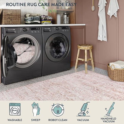 Lahome Pink Rug 6x9 Area Rugs - Soft Washable Rugs For Bedroom Aesthetic-Rugs For Living Room Non Slip Ultra Thin,Boho Girls Playroom Rug Farmhouse Stain Resistant Carpet For Office Room (Pink, 6'X9')