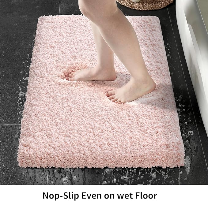 Pink Bathroom Runner Rug 24x59 Non Slip Fluffy Long Bath Mat for Bathroom Floor Washable Plush Luxury Bath Rug for Tub Absorbent Shower Sink Mat Bedside Rug