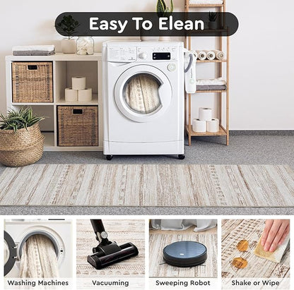 2x8 Runner Rug Machine Washable Non Slip Area Rug Distressed Neutral Moroccan Boho Rug Ultra Soft Floor Runners for Hallways for Entryway Laundry Room Kitchen, Brown