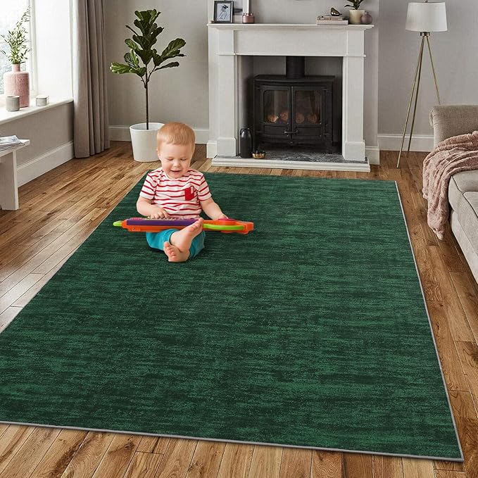 RUGSREAL 5x7 Living Room Area Rugs Modern Solid Color Area Rug Non-Slip Floor Carpet Indoor Washable Dining Room Contemporary Area Rug for Bedroom Kitchen Home Office, Dark Green