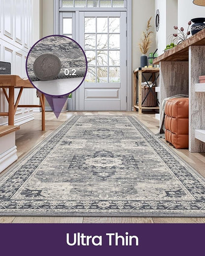 DEXI Hallway Runner Rug 3x10, Distressed Non Slip Runners Carpet, Boho Vintage Soft Thin Indoor Rug, Stain Resistant Washable Entry Mat for Entryway Kitchen Laundry Room Living Room, Blue Grey