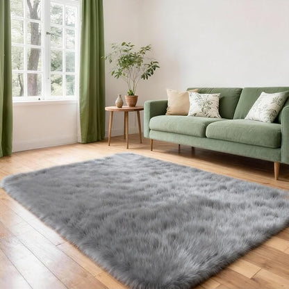 4x6 Solid Fluffy Grey Area Rug – Washable, Durable, Living Room Rug, Non-Slip High Pile Shag Rugs for Bedroom, Living Room, Bedside, Dorms, Nursery Rooms, Kids Room, Soft Indoor Floor Carpet