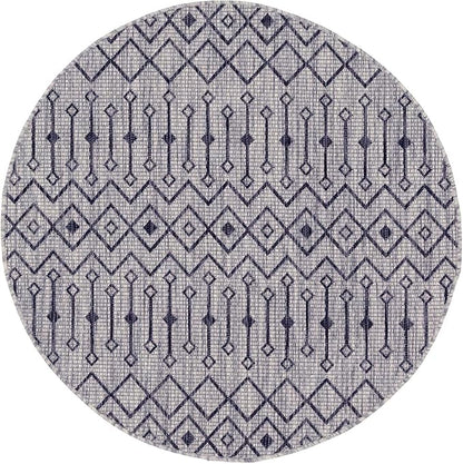 Unique Loom Outdoor Trellis Collection Area Rug - Tribal Trellis (5' 3" Round, Gray/ Black)