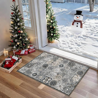Washable 2'x3' Non Slip Rug Vintage Soft Low Pile Lightweight Small Area Rugs for High-Traffic Areas (Entryway, Kitchen, Hallway), Farmhouse Decor