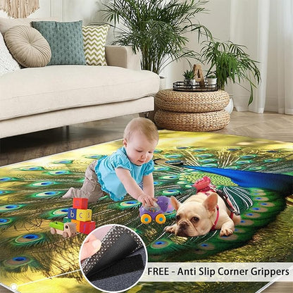 Peacock Rug 3x4-3x4 Rug, Wonderful Peacock Area Rugs for Bedroom, Nature Rugs for Living Room, Modern Style Washable Mat, Aesthetics Carpet - Peafowl Home Decor & Gifts