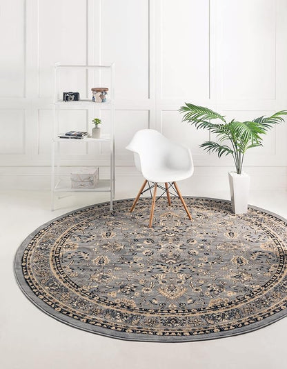 Unique Loom Sialk Hill Collection Area Rug - Washington (4' 1" Round Gray/Black)