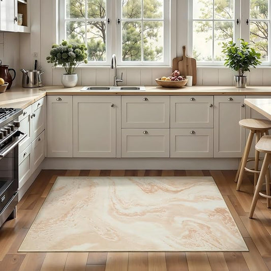 Ciicool Modern Abstract Area Rug 2x3 Washable Small Soft Entryway Rugs, Light Brown Non-Slip Low Pile Throw Entry Rug, Foldable Kitchen Bathroom Rugs Floor Carpet for Entrance Bedroom Indoor Doormat