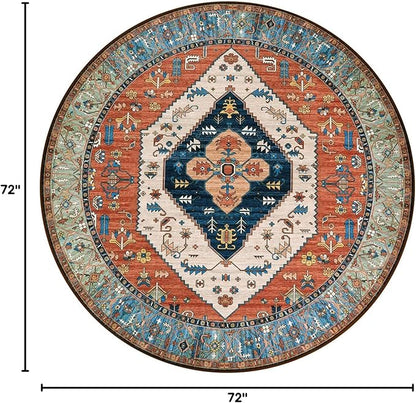 Lahome Ultra-Thin Round Rugs - 6ft Washable Round Area Rugs for Living Room Non-Slip Throw Circle Rugs for Bedroom Dining Room Rug, Non-Shedding Office Rug Oriental Round Carpet for Bedroom Kitchen