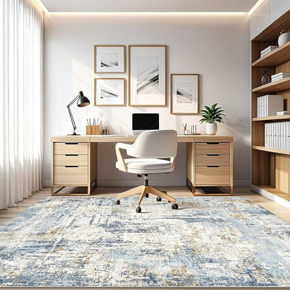 7x9 Area Rugs Washable Rug: Living Room Large Abstract Modern Soft Stain Resistant Indoor Floor Non Slip Accent Carpet for Bedroom Nursery Playroom Office Dining Room Dorm Home House- Blue