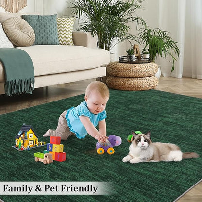 RUGSREAL 3x5 Bedroom Area Rug Christmas Green Rug Xmas Solid Color Area Rugs Washable Area Rug Modern Contemporary Non-Slip Throw Indoor Carpet for Living Room Bedroom Kids Room, Dark Green