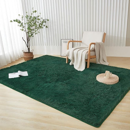 Andency Emerald Green Soft Area Rugs for Living Room Bedroom, 5x8 Fluffy Shaggy Bedside Rug, Non-Slip Large Shag Fuzzy Plush Carpets for Bedroom Kids Dorm Nursery Home Decor Aesthetic