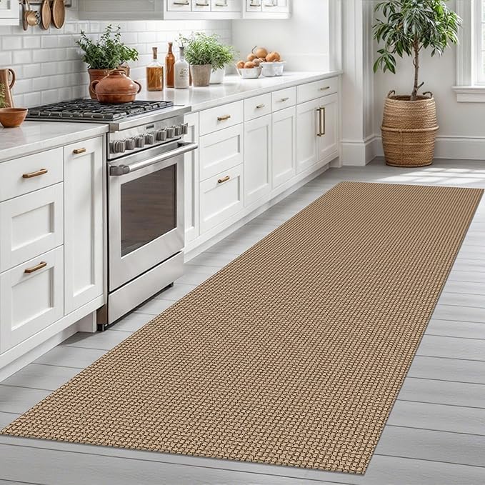 Braided Runner Rug 3x8 Ft Washable Runners for Hallways Non Slip Kitchen Runner Rug Cotton Entryway Runner Indoor, Woven Floor Carpet for Hall Kitchen Bedroom, Orange/Tan/Brown
