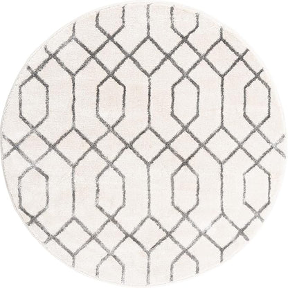 Unique Loom Glam Collection Area Rug - Trellis (3' 3" Round, White Silver/ Silver)