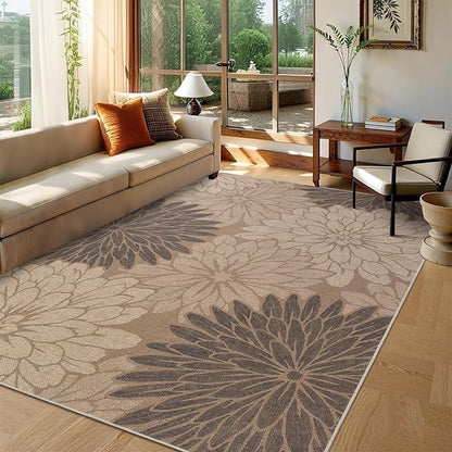 Floral Easy Jute Rug 6x9 Outdoor Rug Washable Area Rugs for Living Room Bedroom Non Slip Neutral Farmhouse Indoor Outdoor Carpet for Backyard Patio Office