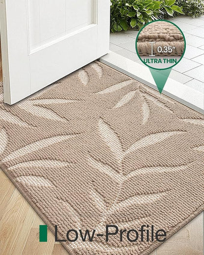 LUMI Front Door Mat Indoor Entrance 24"x36", Low Profile Welcome Mat, Non-Slip Washable Doormat with Rubber Backing for Entrance, Patio, Garage, Beige