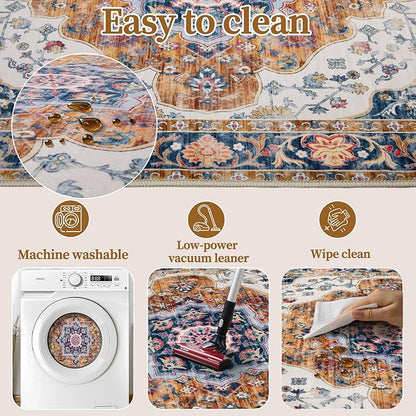 Ciicool Small Area Rug, 2x3ft Boho Rug, Ultra Soft Entry Rugs for Entryway, Non-Slip Washable Rugs Oriental Low-Pile Indoor Mat Floor Carpet for Entrance Bedroom Kitchen Bathroom Foyer Decor