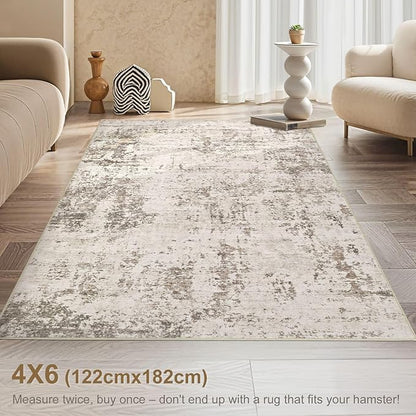 4x6 Area Rug Living Room Rugs - Washable Neutral Modern Abstract Soft Thin Rug Indoor Floor No Slip Rug Carpet for Bedroom Under Dining Table Home Office Decor - Dark Brown
