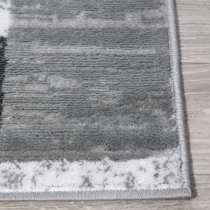 Superior Indoor Area Rug, Jute Backed, Modern Geometric Patchwork Floor Decor for Bedroom, Office, Living Room, Entryway, Hardwood Floors, Rockwood Collection, 4' x 6', Charcoal
