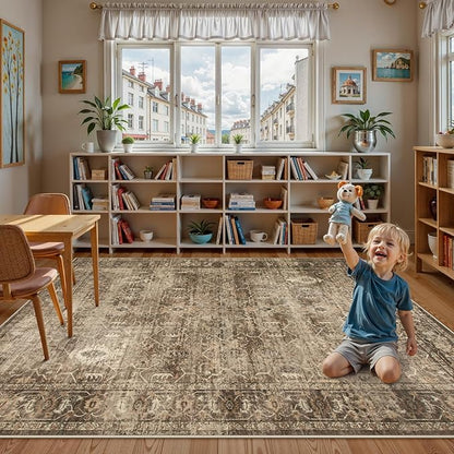 Lahome Vintage 6x9 Washable Brown Rugs for Living Room Bedroom, Soft Dining Room Rugs for Under Table, Non Slip Indoor Throw Carpet for Entryway Kitchen Office (6x9ft,Brown)