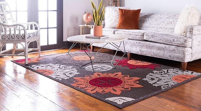 Unique Loom Outdoor Modern Collection Area Rug - Chicago (8' x 10' Rectangle, Brown/ Orange)