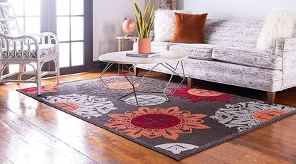 Unique Loom Outdoor Modern Collection Area Rug - Chicago (6' 1" x 9' Rectangle, Brown/ Orange)