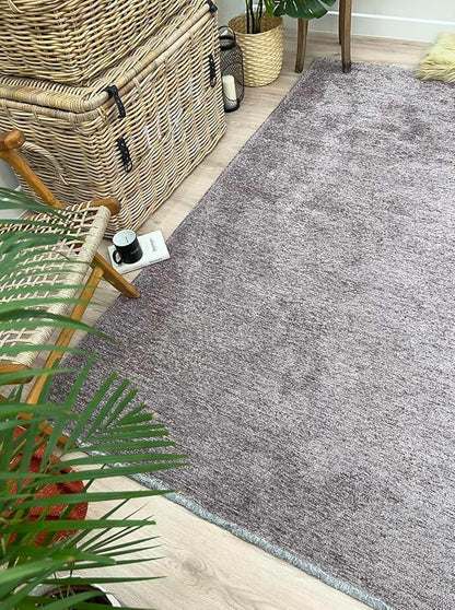 Alfa Rich 7x10 Dark Gray Washable Area Rugs for Living Room Bedroom Kitchen Cotton Decor Solid Rug