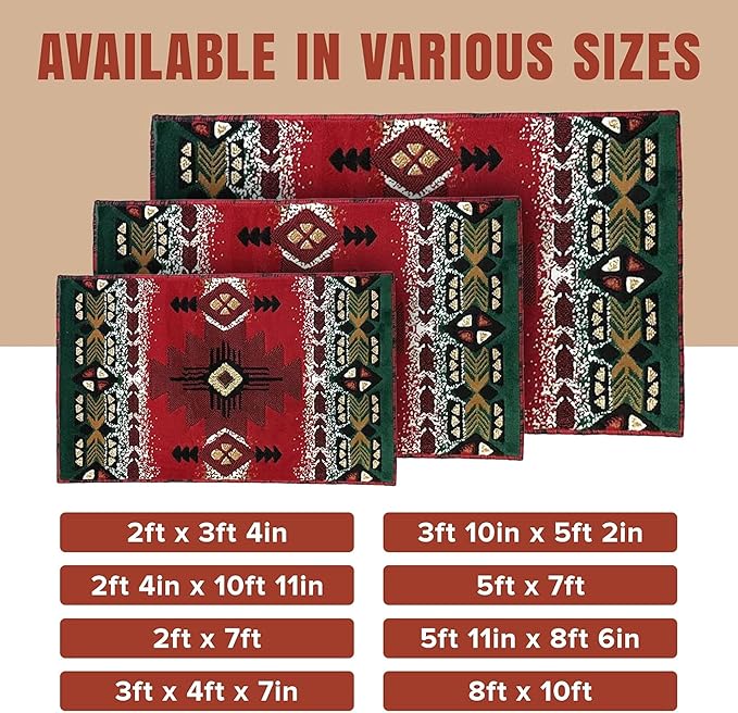 YHSF South West Native American Area Rug C318 - Easy Clean, Thick, Soft, Durable Native Tribal American Indian Inspired Rug for Bedroom/Living Room and More - Red, 8 Feet x 10 Feet