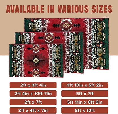 YHSF South West Native American Area Rug C318 - Easy Clean, Thick, Soft, Durable Native Tribal American Indian Inspired Rug for Bedroom/Living Room and More - Red, 8 Feet x 10 Feet