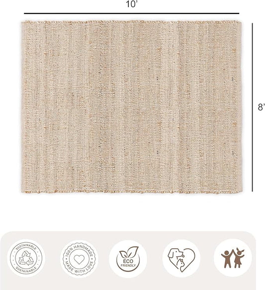 REDEARTH · Jute Cotton Area Rug - 8'x10' Rectangular Rug, Sustainable Handwoven, Non-Shedding, Soft & Durable – Reversible, Neutral Tones for Home Décor in Living Room, Dining Room, Bedroom