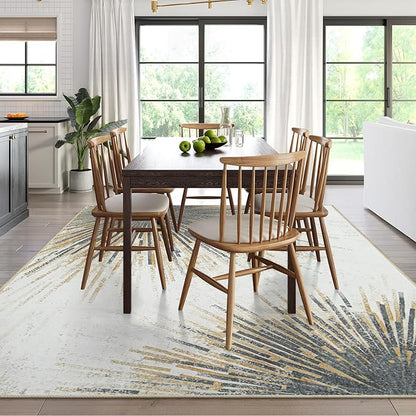 Lahome Modern Large Living Room Rug - Machine Washable Area Rug 6x9 Non-Slip Soft Bedroom Carpet, Abstract Print Indoor Throw Ultra-Thin Carpet for Dining Room Table Office Home (Gold/Gray, 6'x9')
