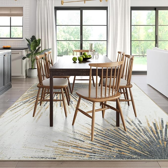 Lahome Modern 9 x 12 Area Rugs for Living Room, Ultra-Thin Washable Large Rug Non Slip Throw Carpet for Dining Room, Abstract Print Indoor Soft Carpet for Bedroom Office (Gold/Gray, 9'x12')