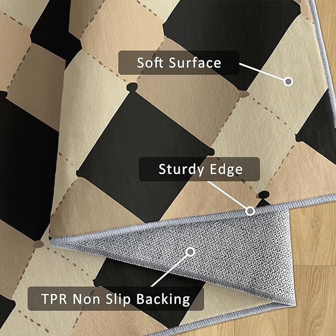 Washable 4x5 Modern Geometric Rug Living Room, Abstract Diamond Design Area Rugs for Bedroom, Modern Geometric Home Decor Carpet, Low Pile, Non Slip, Kids & Pet Friendly (N4151)