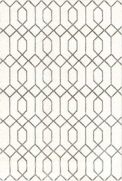 Unique Loom Glam Collection Area Rug - Trellis (6' 1" x 9' Rectangle, White Silver/ Silver)