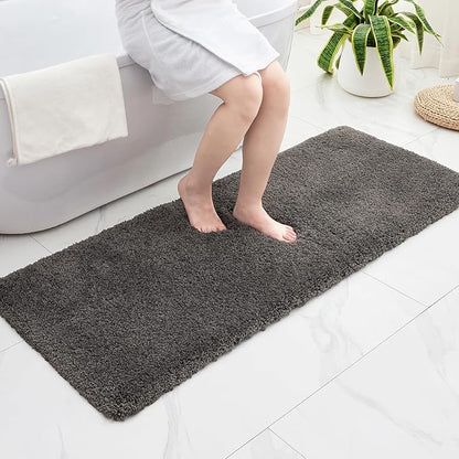 Bathroom Runner Rug 24x70 Dark Grey Non Slip Fluffy Long Bath Mat for Bathroom Floor Washable Plush Luxury Bath Rug for Tub Absorbent Shower Sink Mat Bedside Rug