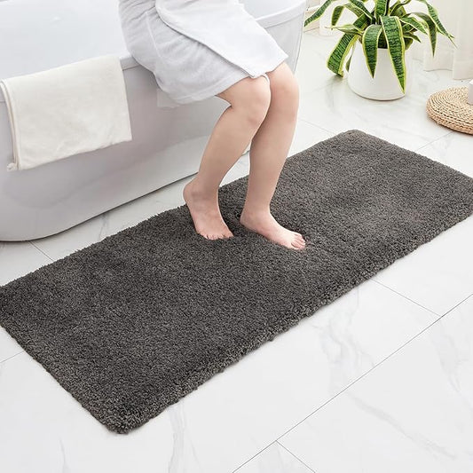 Bathroom Runner Rug 24x70 Dark Grey Non Slip Fluffy Long Bath Mat for Bathroom Floor Washable Plush Luxury Bath Rug for Tub Absorbent Shower Sink Mat Bedside Rug