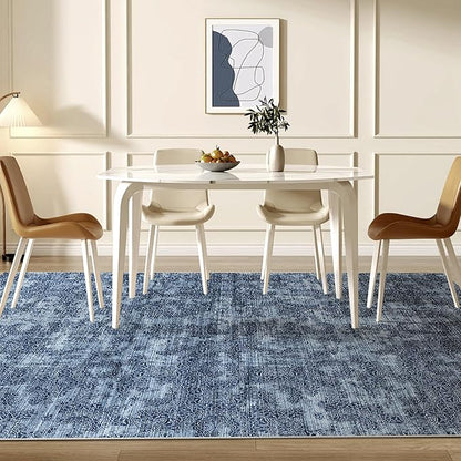 WITSHOCK 6x9 Area Rugs for Living Room: Machine Washable Non Slip Modern Abstract Carpet - Low Pile Print Rug for Bedroom Dining Room - Stain Resistant for Household - Pet Owners (Blue White)