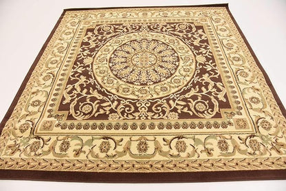 Unique Loom Versailles Collection Traditional Classic Medallion Floral Motif Area Rug (6' 0 x 6' 0 Square, Brown/ Ivory)