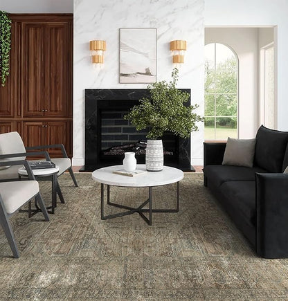 vivorug 6x9 Area Rugs, Ultra-Soft Washable Rug for Living Room Dinner Room Bedroom, Non-Slip Vintage Rug, Indoor Carpet Large Area Rug, Olive