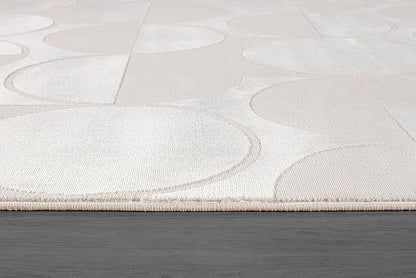 Beverly Rug Modern Geometric Area Rug 4x6 Low-High Pile Durable Soft Abstract Circular Indoor Rugs for Living Dining Room Office Stain Resistant Non Shedding Casual Indoor Carpet Beige White 4 x 6