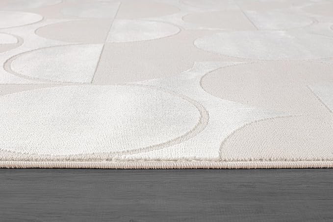 Beverly Rug Modern Geometric Area Rug 8x10 Low-High Pile Durable Soft Abstract Circular Indoor Rugs for Living Dining Room Office Stain Resistant Non Shedding Casual Indoor Carpet Beige White 8 x 10