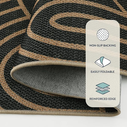 Lahome Modern Rainbow Easy Jute Patio Rug, 3x5 Washable Rugs for Entryway Farmhouse Carpet, Non Slip Indoor Door Mat Contemporary Throw Carpet for Laundry Guestroom Room Porch Decor
