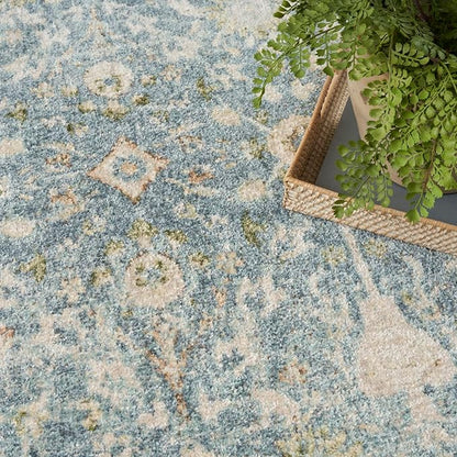 Nourison Home Astra Machine Washable Teal Beige 6'7" x 9' Area Rug Easy Clean, Non Shedding, Bed Room, Living Room, Dining Room, Kitchen (7' x 9')